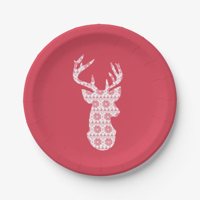 Winter Strick Weihnachts-Rentierpapier Teller (Vorderseite)