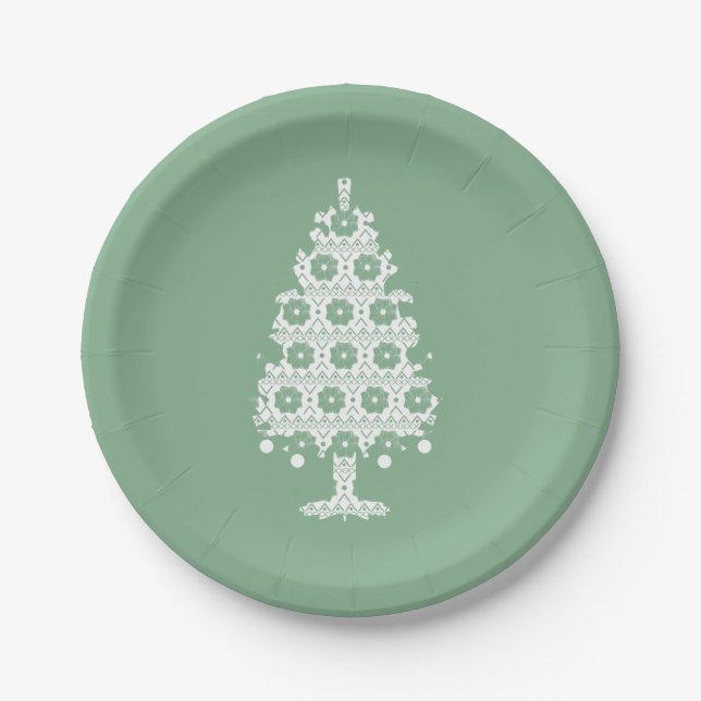 Winter-Strick-Weihnachtsbaum-Papier-Teller Pappteller (Vorderseite)