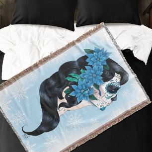 Winter Sugar Skull Blaue Schneeflocken Decke