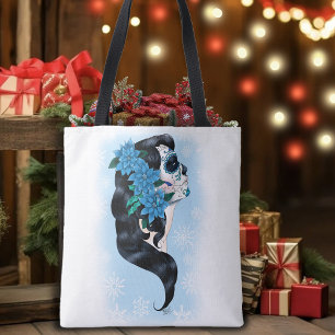 Winter Sugar Skull Blaue Schneeflocken Tasche