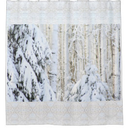 Winter Sun auf weiße Fichte-Pappel-Wald Duschvorhang