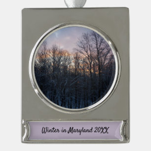 Winter Sunrise I Pastel Natur Landschaft Banner-Ornament Silber