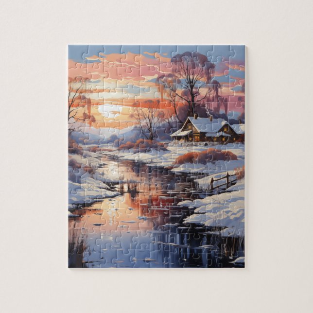 Winter Sunset in Country Puzzle (Vertikal)