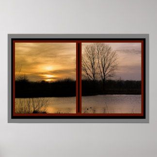 Winter Sunset Landschaftlich Window Poster