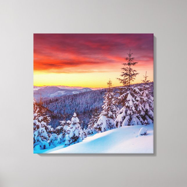 Winter Sunset Mountains Szene Leinwand Art (Vorderseite)