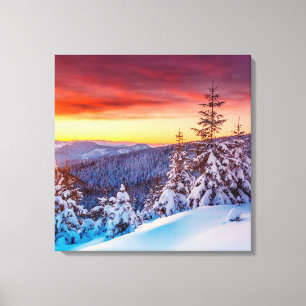 Winter Sunset Mountains Szene Leinwand Art