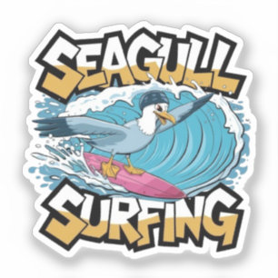 Winter-Surfer-Möwe, Möwe surft, Möwe Aufkleber
