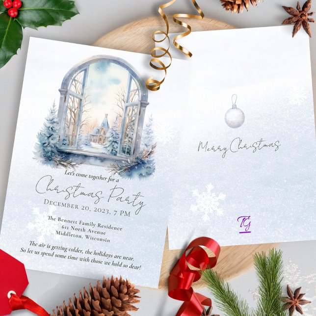 Winter Szene Forest Pine Tree Wasserfarbe Weihnach Einladung (Von Creator hochgeladen)