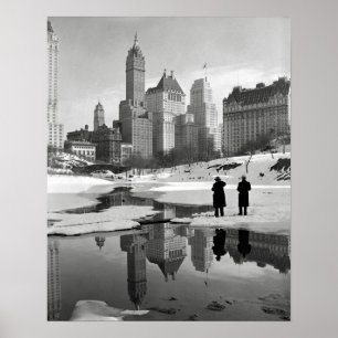 Winter Szene im Central Park, 1933. Vintage Foto Poster