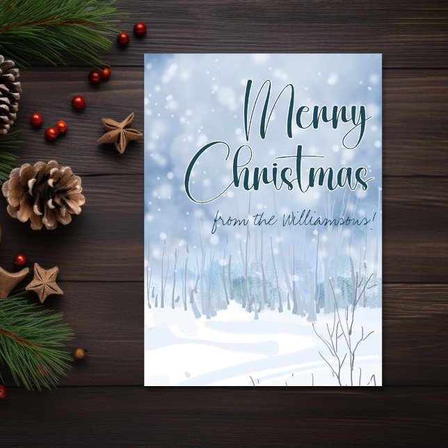 Winter Szene Luke 2:11 Savior ist Geboren Weihnach Karte (Savior Is Born Luke 2:11 Snowy Winter Scene Christmas Card)