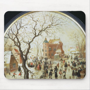 Winter-Szene mit Skatern nahe einem Schloss Mousepad