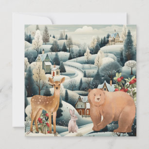 Winter Szene mit Woodland Tiere Weihnachtsflat Feiertagskarte