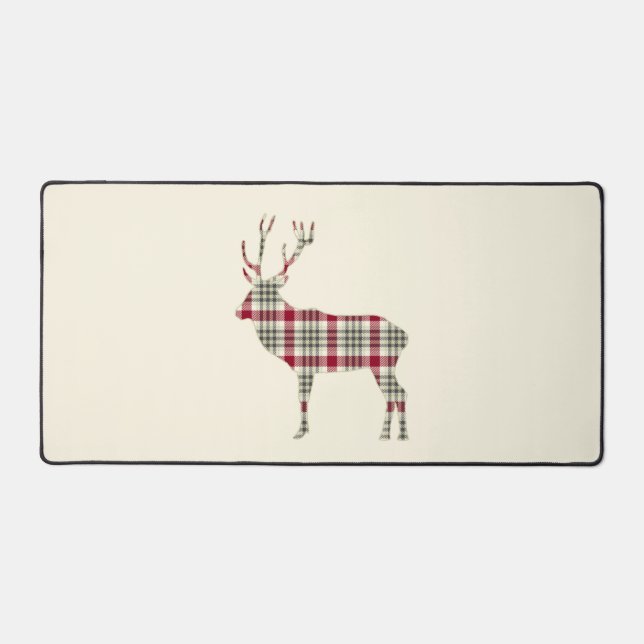 Winter Tartan Karierte Hirsche Silhouette Mat Schreibtischunterlage (Vorderseite)