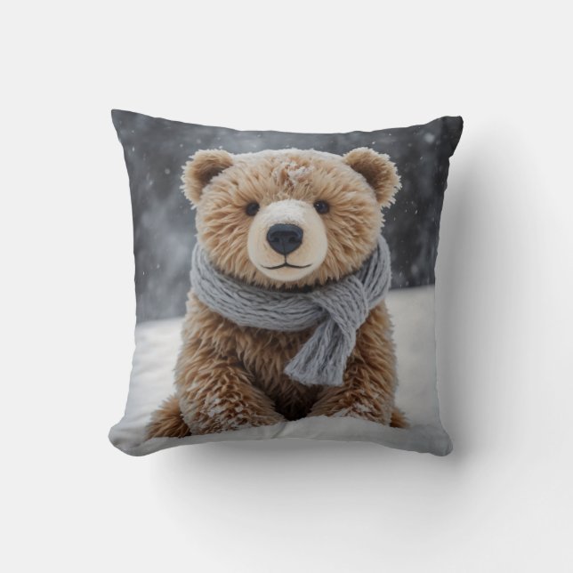 Winter Teddy Bar Throw Kissen (Vorderseite)