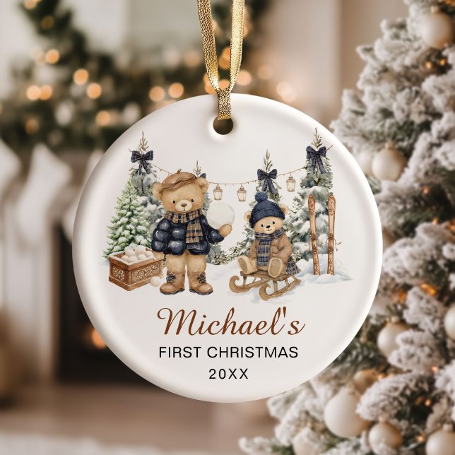 Winter Teddy Bear Baby's First Christmas Keramik Ornament (Von Creator hochgeladen)