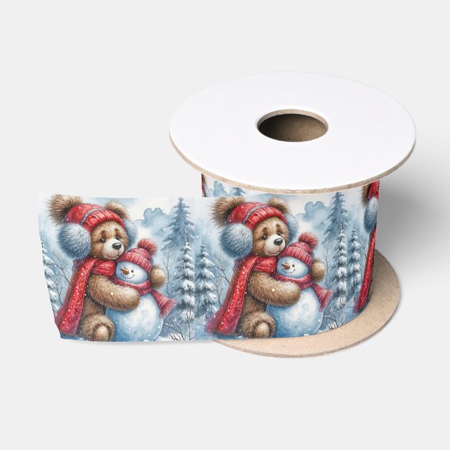 Winter Teddy Bear und Snowman Satinband (Spule)