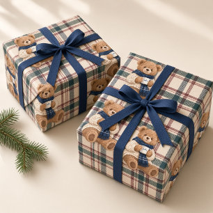 Winter-Teddybär-Karogestaltung Ski Lodge Geschenkpapier