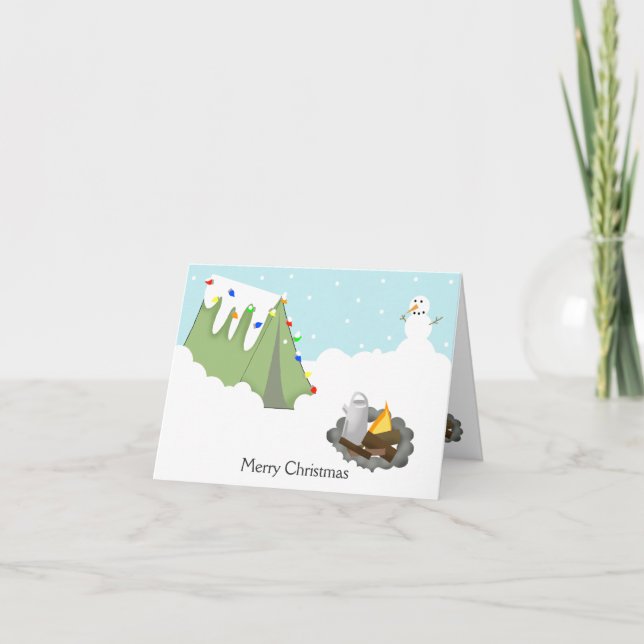 WINTER TENT CAMPING CHRISTMAS CARD FEIERTAGSKARTE (Vorderseite)