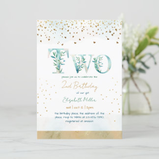 Winter Theme Blue Gold Glitzer 2. Geburtstag Einladung