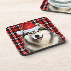 Winter Themed Alaskan Malamute Urlaub Kariert Getränkeuntersetzer