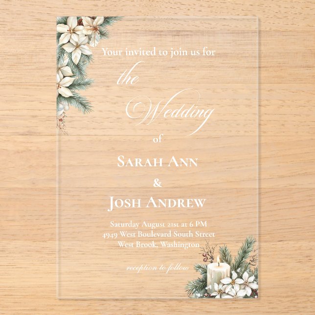 Winter Themed Beige Acryleinladungen (Vorderseite)