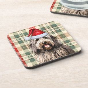 Winter Themed Bergamasco Dog Urlaub Kariert Getränkeuntersetzer