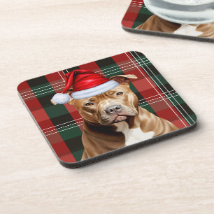 Winter Themed Brown Pitbull Dog Red Holiday Karier Getränkeuntersetzer