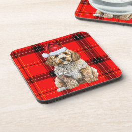 Winter Themed Cockapoo Santa Dog Roter Urlaub Kari Getränkeuntersetzer
