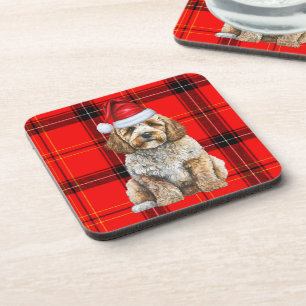 Winter Themed Cockapoo Santa Dog Roter Urlaub Kari Getränkeuntersetzer