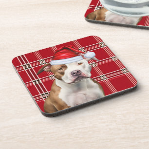 Winter Themed Dog Red Holiday Kariert Getränkeuntersetzer