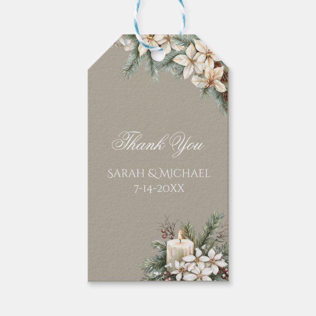 Winter Themed Hochzeit Geschenkanhänger (Vorderseite)