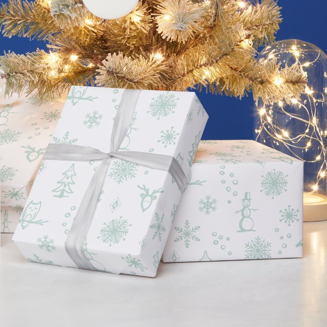 Winter Thumpenpapier - Schnee + Minze Geschenkpapier (Feiertage)