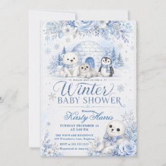 Winter-Tier-Baby-Party Einladung