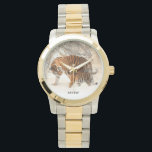 Winter Tigers kundenspezifische Monogramm-Uhren Armbanduhr<br><div class="desc">Sehen Sie in meinem Laden nach mehr Tigerartikeln.</div>