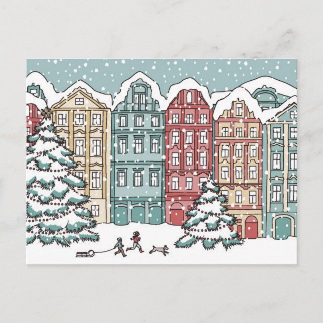 Winter Town Szene Postkarte (Vorderseite)