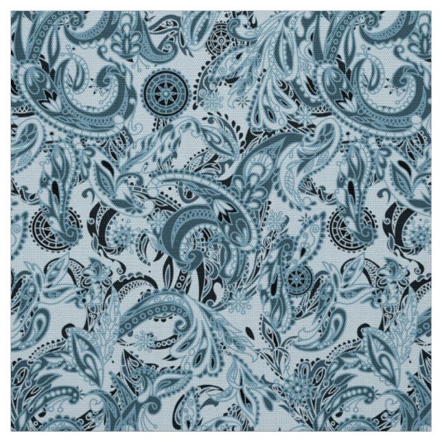 Winter traditionelles Paisley blauer Muster DIY Stoff (Muster)