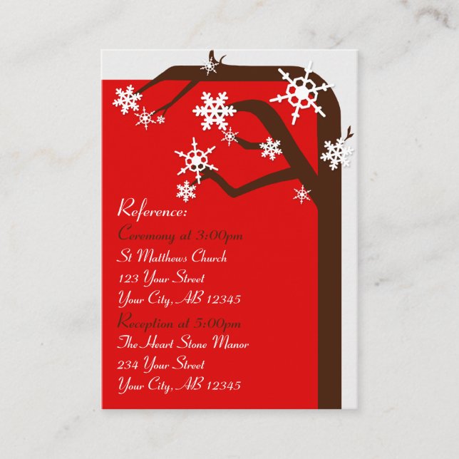 Winter Tree Snowflake Wedding Guest Reference Card Begleitkarte (Vorderseite)
