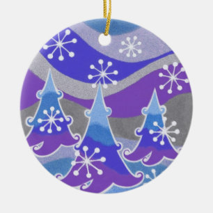 Winter Trees Blauer Text rund Keramikornament