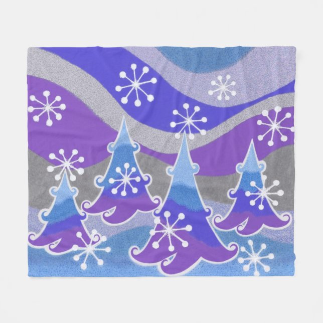 Winter Trees Blue Fleece Decke Medium (Vorderseite (Horizontal))