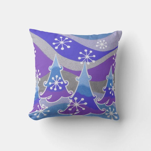 Winter Trees Blue throw Square Kissen (Vorderseite)