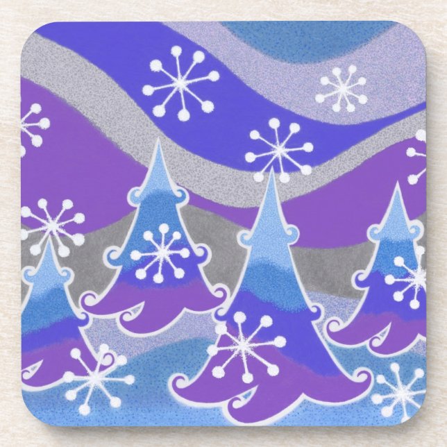 Winter Trees Blue Untersetzer Set Kunststoff (Vorderseite)