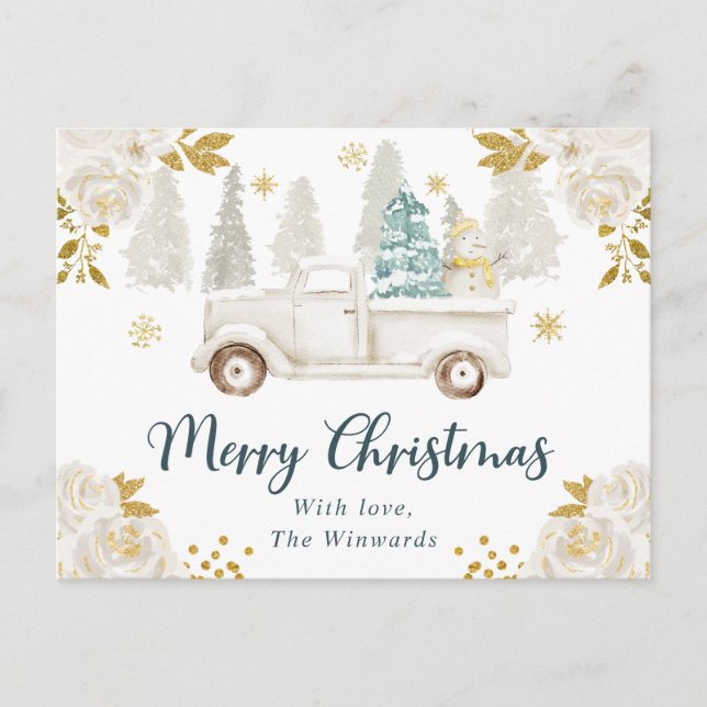 Winter Truck White & Gold Flora Weihnachten (Vorderseite)