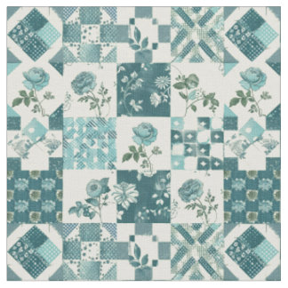 Winter Türkis Blau Patchwork Vintage Quilt Stoff