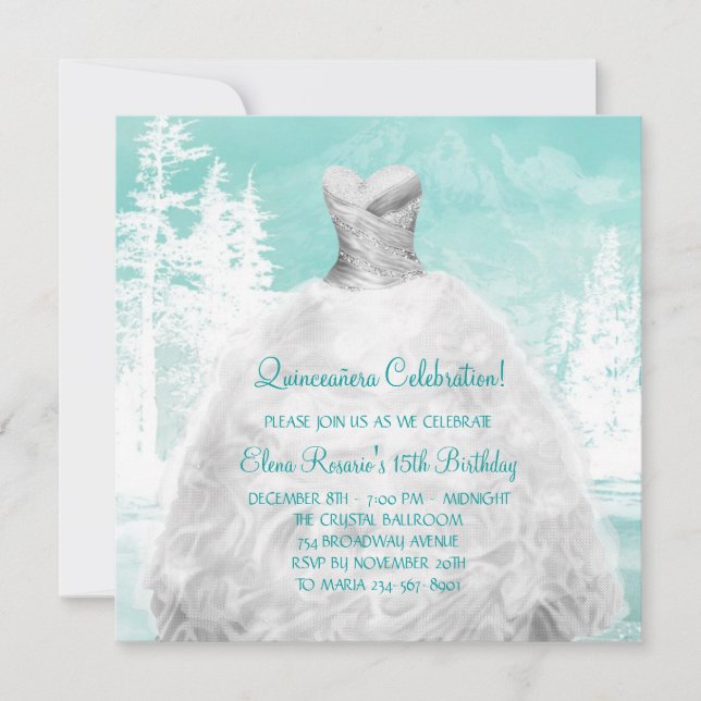 Winter Türkis Blaue Schneeflocken Quinceanera Einladung (Vorderseite)