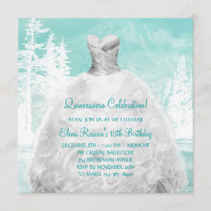Winter Türkis Blaue Schneeflocken Quinceanera Einladung