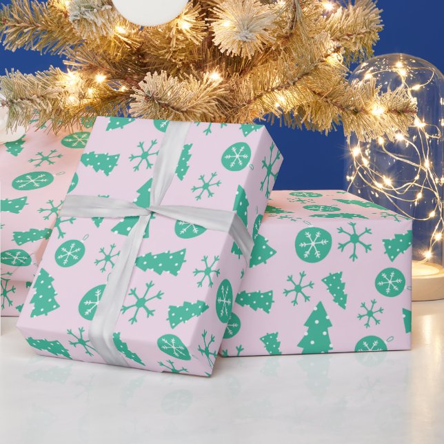 Winter Türkis Schneeflocken Weihnachtsbaum Festlic Geschenkpapier (Feiertage)