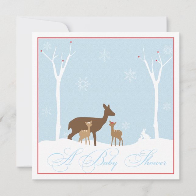 Winter Twin Girl Deers Babydusche Einladung (Vorderseite)