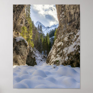 Winter- und Frühlingstal und Berge Poster