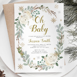 Winter und Gold Baby Weihnachtsdusche Einladung
