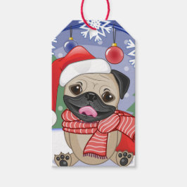 Winter- und Weihnachtszeit Mops Geschenkanhänger